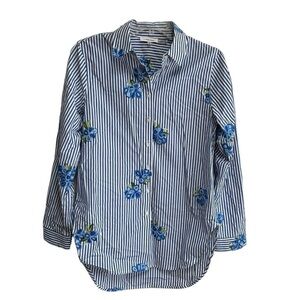 Calvin Klein shirt size XS embroidered Floral Button Down blue white stripe NEW